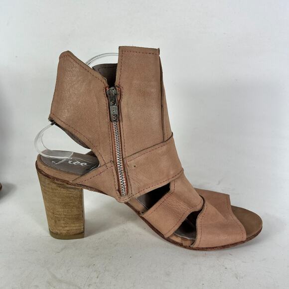 Free People Effie Sandals Womens 9 Brown Leather Block Heel Open Toe Preppy - Picture 3 of 10